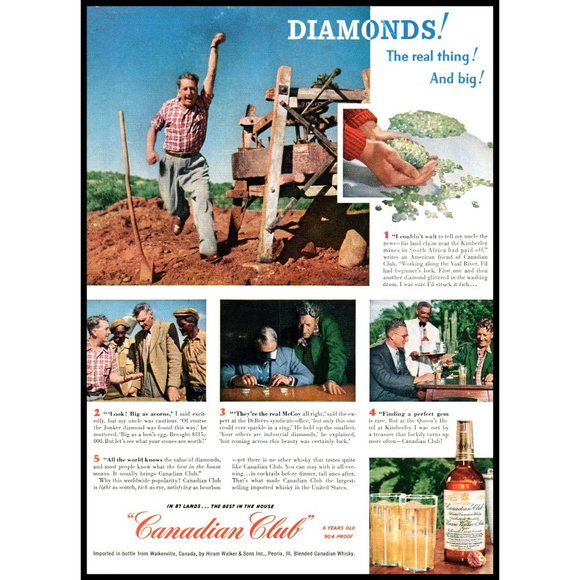 1951 Canadian Club Whisky Whiskey Vintage Print Ad South Africa Diamond Wall Art - Picture 1 of 1